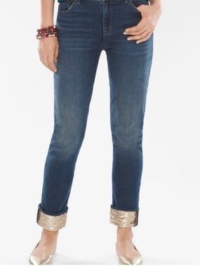 Chico’s NWT Sequin Cuff Boyfriend Ankle Jean